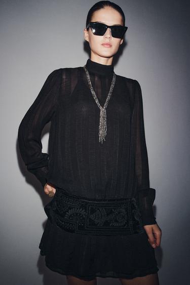 Zara Платье с вышитым поясом — ZW COLLECTION