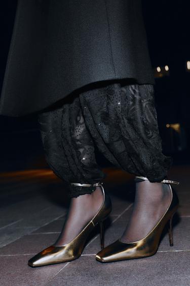 Zara Туфли на высоком каблуке с металлическим блеском