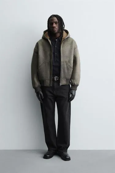 Дубленка из искусственной кожи с эффектом потертости