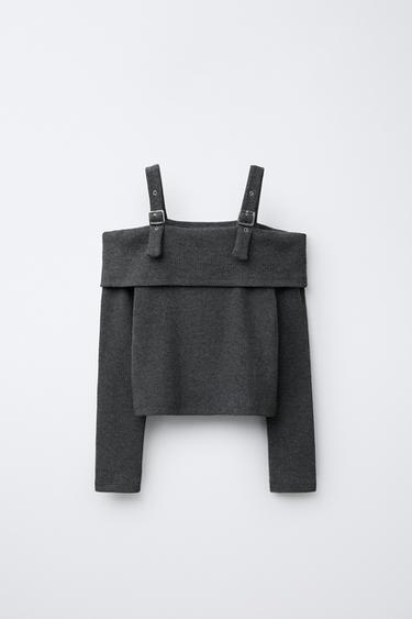 Zara Футболка в рубчик с пряжками