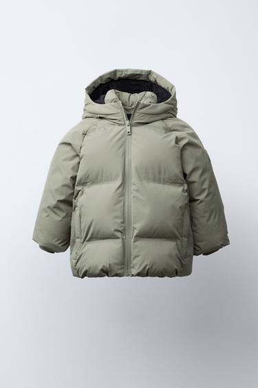 Zara Стеганое пальто с капюшоном WATER REPELLENT