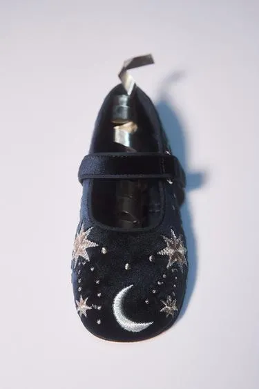 Туфли балетки из вельвета с вышивкой- Заказать в России