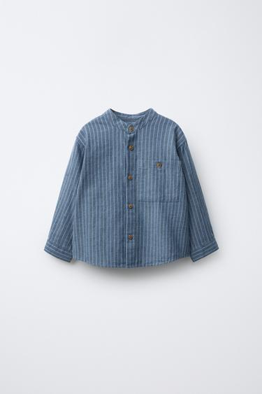 Zara Рубашка в полоску с воротником-стойкой