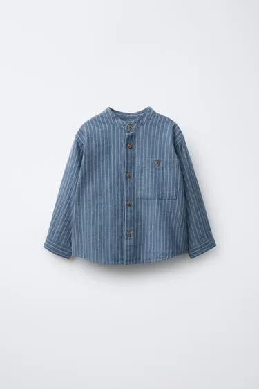 Рубашка в полоску с воротником-стойкой