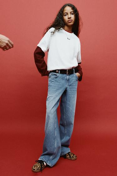 Zara Джинсы WIDE LEG с нашивками и анималистическим принтом