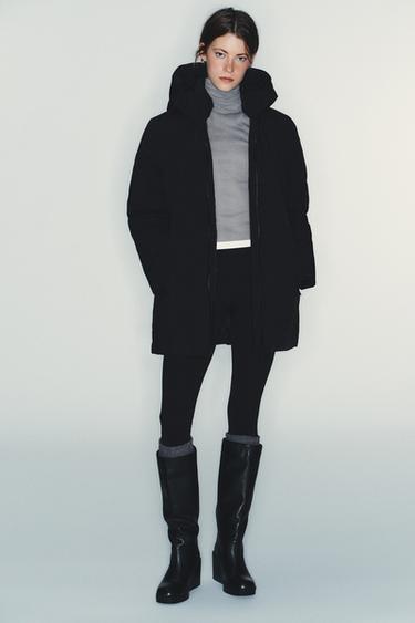 Zara Пуховик с капюшоном, отталкивающий воду и защищающий от ветра