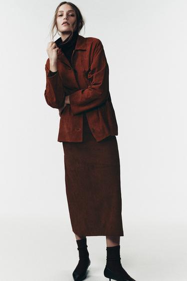 Zara Рубашка с карманом из замши ограниченной коллекции