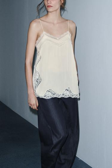 Zara Топ в бельевом стиле с кружевом — ZW COLLECTION