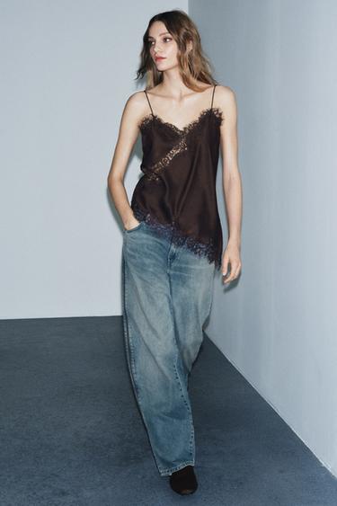 Zara Топ в бельевом стиле с кружевом — ZW COLLECTION