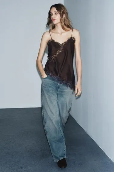 Топ в бельевом стиле с кружевом — ZW COLLECTION