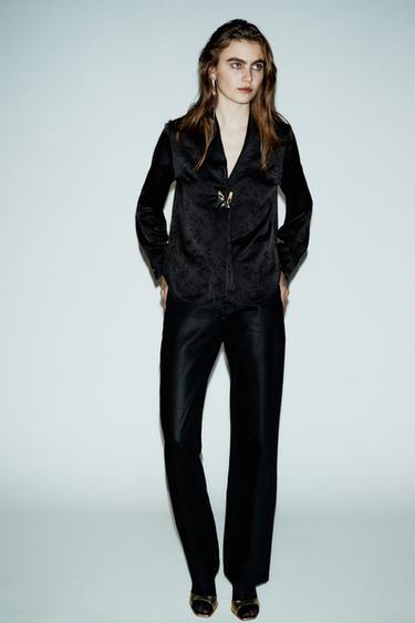 Zara Рубашка жаккард цветы брошь