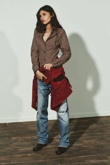 Приталенная рубашка в клетку- Заказать в России