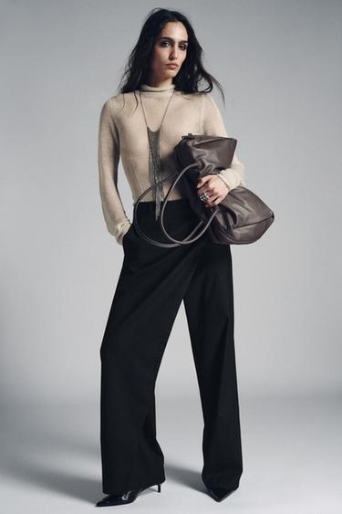 Zara Вместительная сумка-боулинг из кожи купить с доставкой.