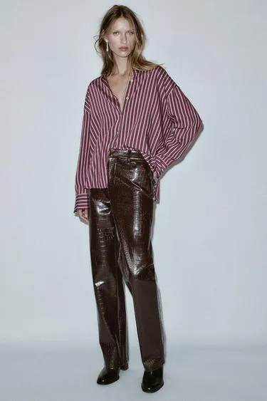 Рубашка оверсайз в полоску из поплина