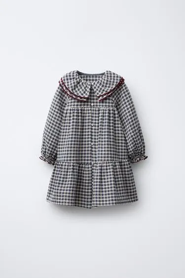 Платье в клетку с волнистой оторочкой- Заказать в России