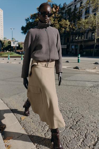 Zara Утепленный бомбер с узором «гусиная лапка»