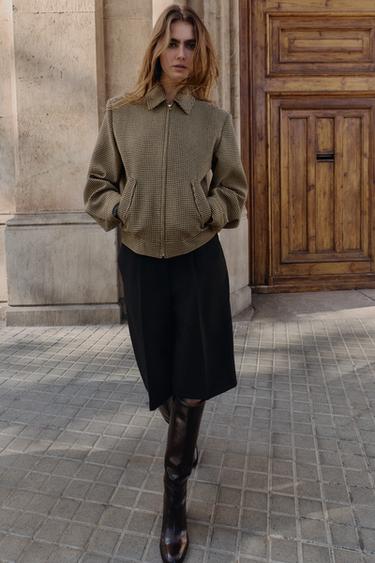 Zara Бомбер в гусиную лапку с подплечниками