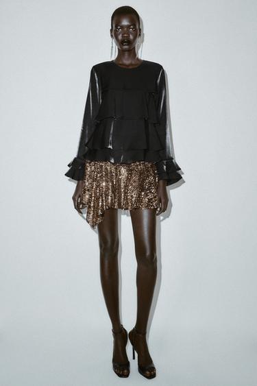 Zara Блуза из блестящей ткани с воланами купить с доставкой.