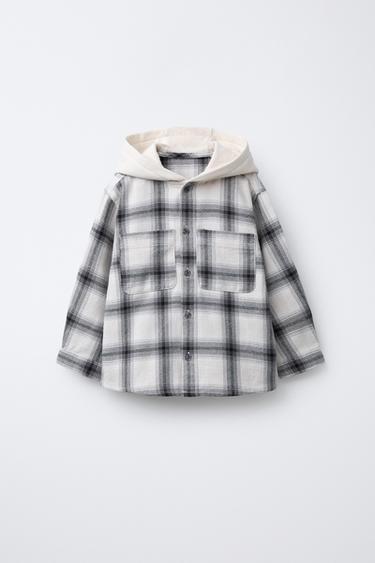 Zara Рубашка в клетку с капюшоном из флиса