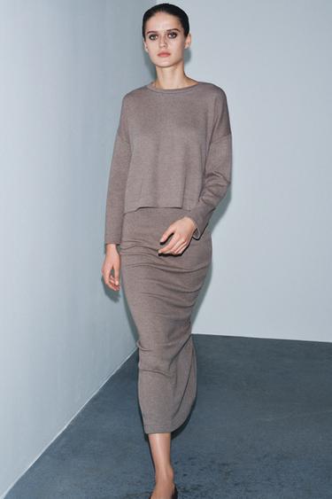 Zara Юбка миди из мягкой ткани