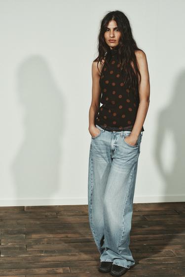 Zara Топ из жоржета с горловиной халтер в горошек