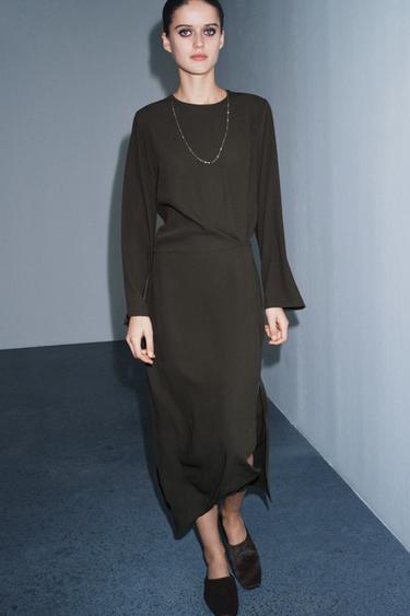 Zara Платье миди с плиссировкой — ZW COLLECTION