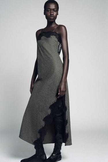 Zara Платье из смесовой шерсти с кружевом — ZW COLLECTION LIMITED EDITION