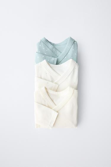 Zara Набор из 3-х боди с кимоно-вырезом и звездами из мягкой ткани