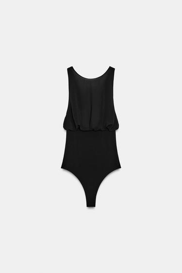 Zara Боди из жоржета с комбинированными бантами