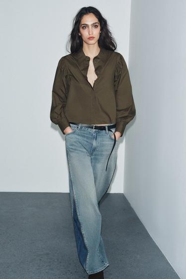 Zara Рубашка из поплина с объемными рукавами — ZW COLLECTION купить с доставкой.
