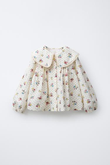 Zara Рубашка с цветочным принтом и кружевом