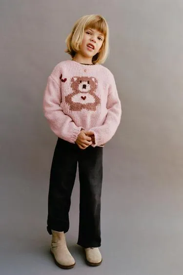 Вязанный свитер с вышитым медвежонком- Заказать в России