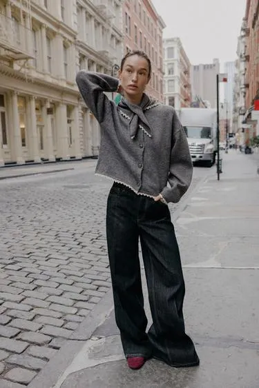 Кардиган с банданой и кружевом- Заказать в России