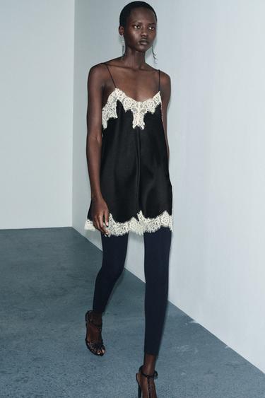 Zara Атласный топ с контрастным кружевом — ZW COLLECTION