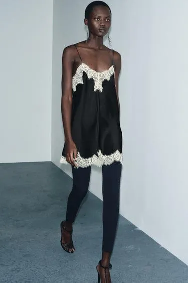 Атласный топ с контрастным кружевом — ZW COLLECTION- Заказать в России