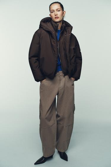 Zara Стеганый анорак с капюшоном WATER REPELLENT WINDPROOF