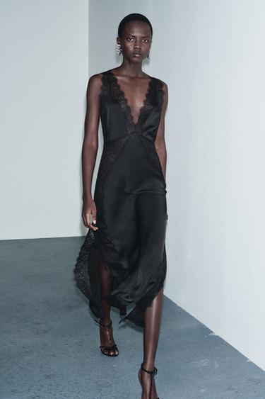 Zara Атласное платье с кружевом — ZW COLLECTION LIMITED EDITION