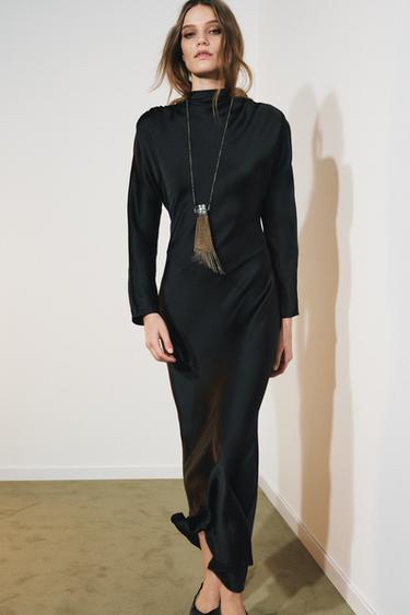 Zara Атласное платье со сборками купить с доставкой.