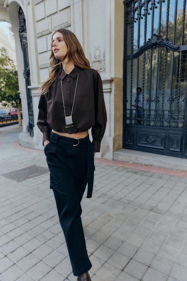 Zara Короткая рубашка-шар из поплина