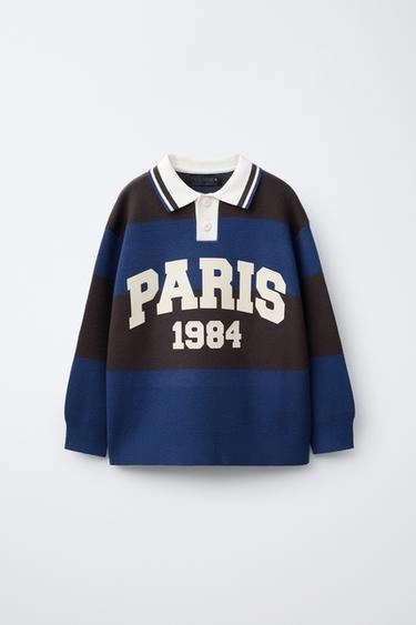 Поло-свитер в полоску с принтом ZARA