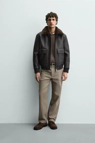 Куртка из искусственной кожи с комбинированным воротником