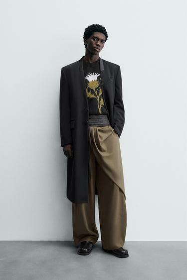 Zara Приталенное пальто с полосатым жаккардом - лимитированная коллекция