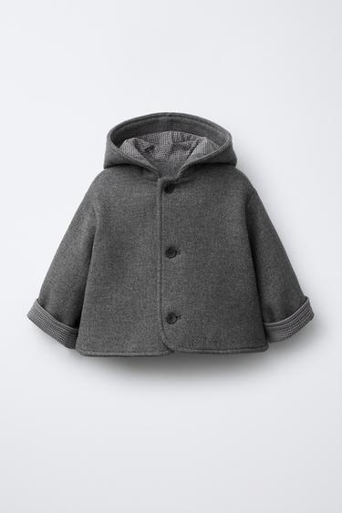 Zara Пальто из шерсти с капюшоном MANTECO