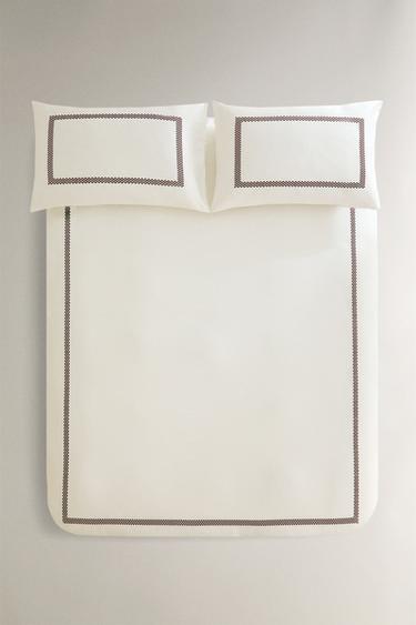 Zara Комплект белья из сатина с геометрической вышивкой купить с доставкой.