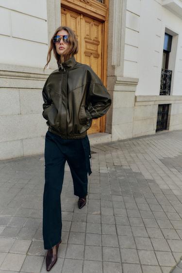 Zara Бомбер из искусственной кожи с воротником-стойкой