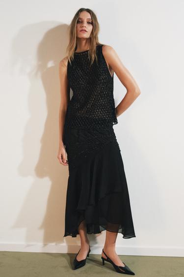 Zara Топ из текстурированного кружева с бисером