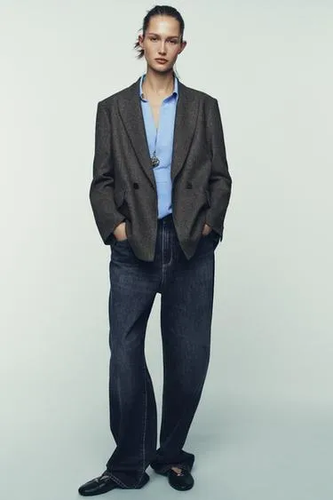 Двубортный блейзер оверсайз в клетку из шерсти