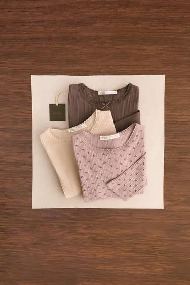 ZARA TIMELESS - набор из трех футболок в рубчик- Заказать в России