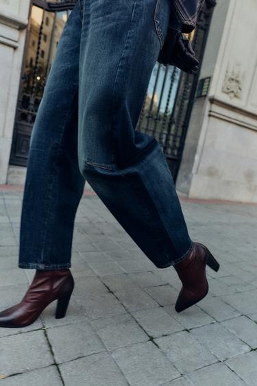 Zara Кожаные ботильоны на высоком каблуке в ковбойском стиле