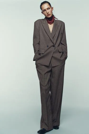 Прямые брюки в клетку с поясом- Заказать в России